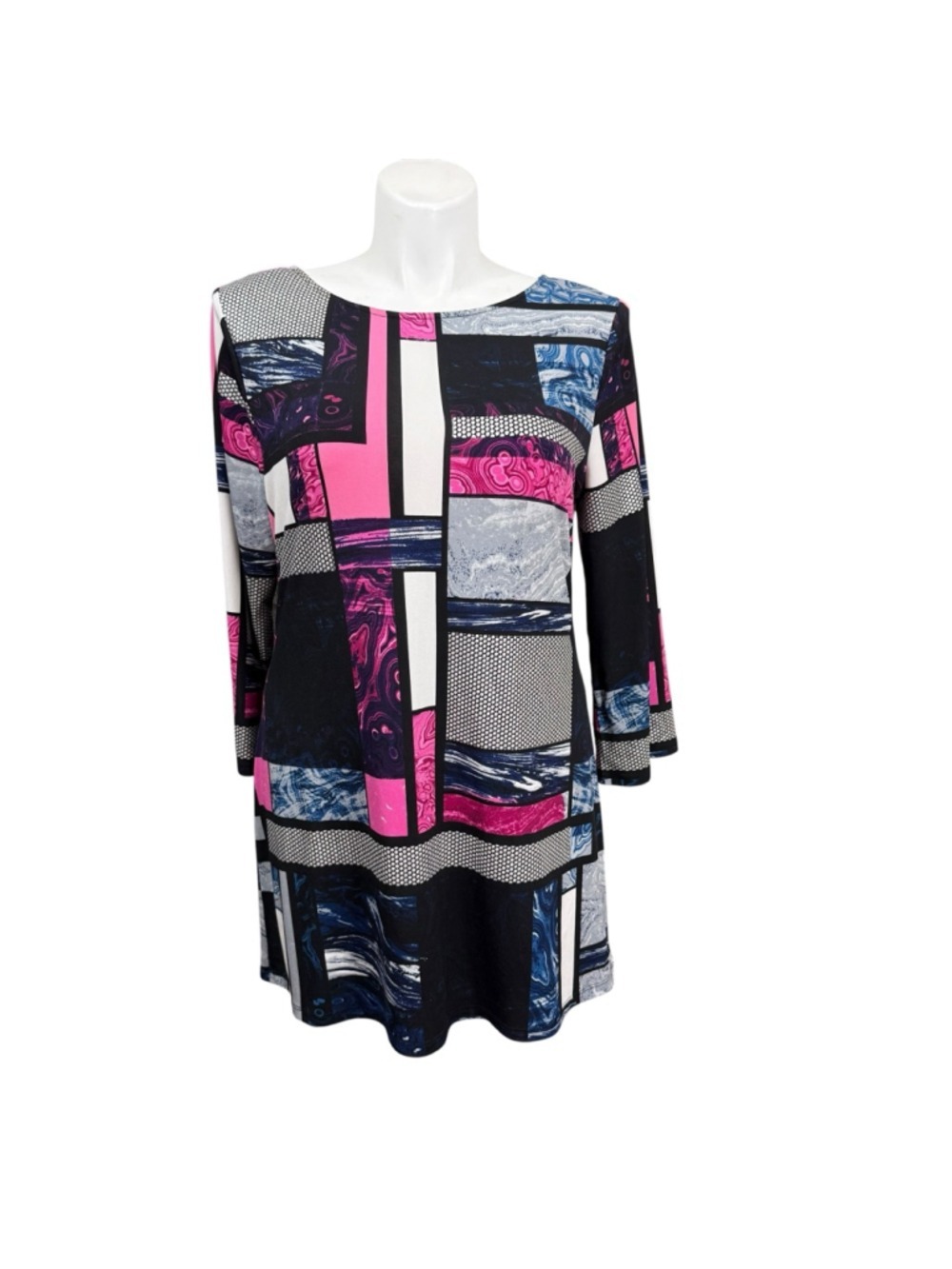Style & Co XL Geometric Print Tunic Top Pink Blue Black Stretch